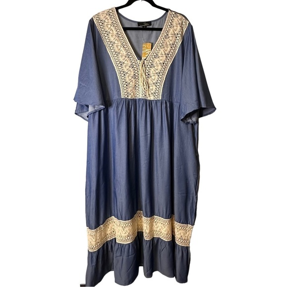 Suzanne Betro Lace Bib Lacing Tie Ruffle Hem MIDI Dress Size 2X NWT #U2504023 - Picture 1 of 13